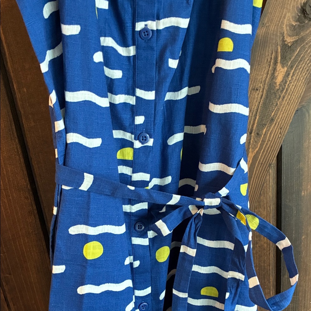 Hanna Andersson 100% Cotton Women’s Large Dress Blue and White w/ Yellow Details - Picture 3 of 6